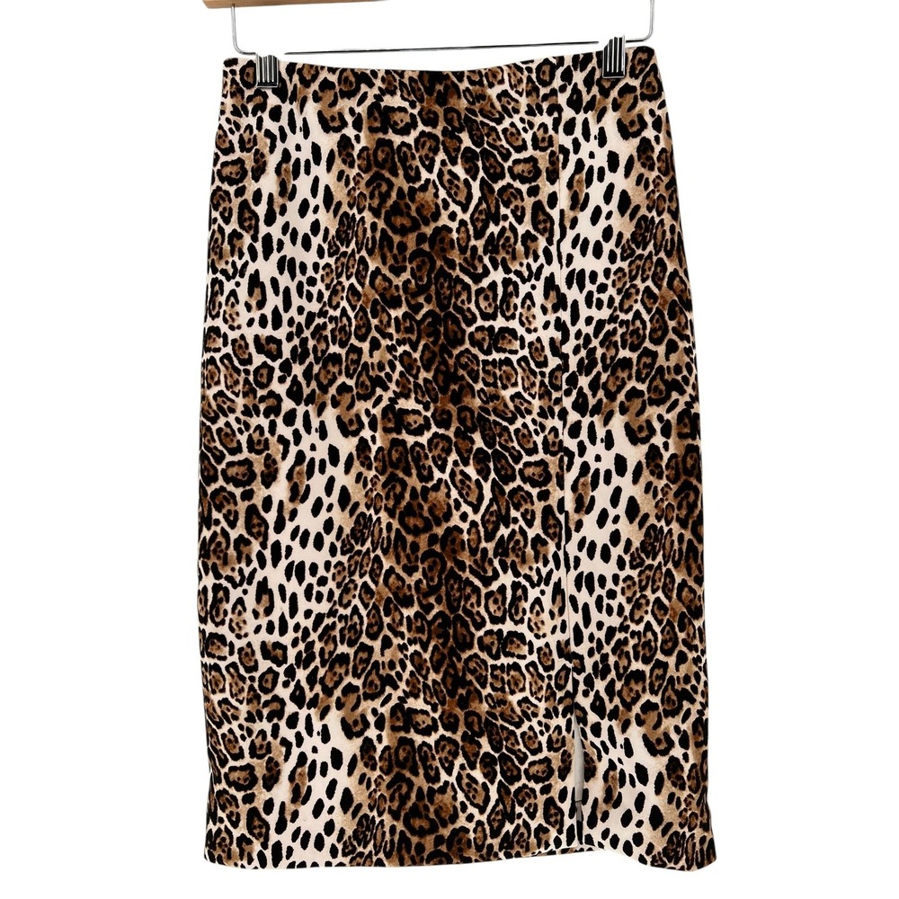 White House Black Market Skirt Womens 0‎ Leopard Animal Print Pencil Lined Slit